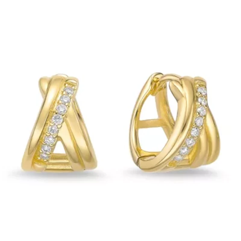 Lab Created 18k Gold Plated Silver 1/10 CTTW Lab Grown Diamond Hoop Earrings