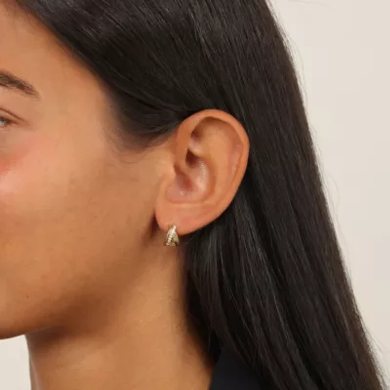 Lab Created 18k Gold Plated Silver 1/10 CTTW Lab Grown Diamond Hoop Earrings