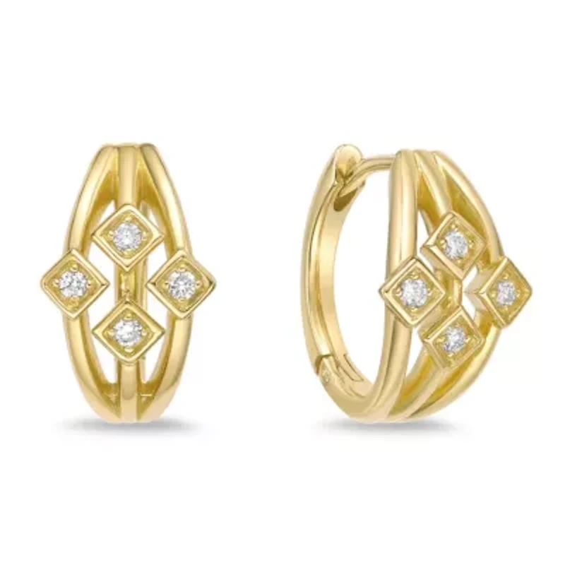 Lab Created 18k Gold Plated Silver 1/10 CTTW Lab Grown Diamond Hoop Earrings