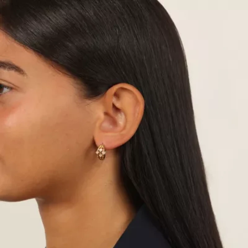 Lab Created 18k Gold Plated Silver 1/10 CTTW Lab Grown Diamond Hoop Earrings