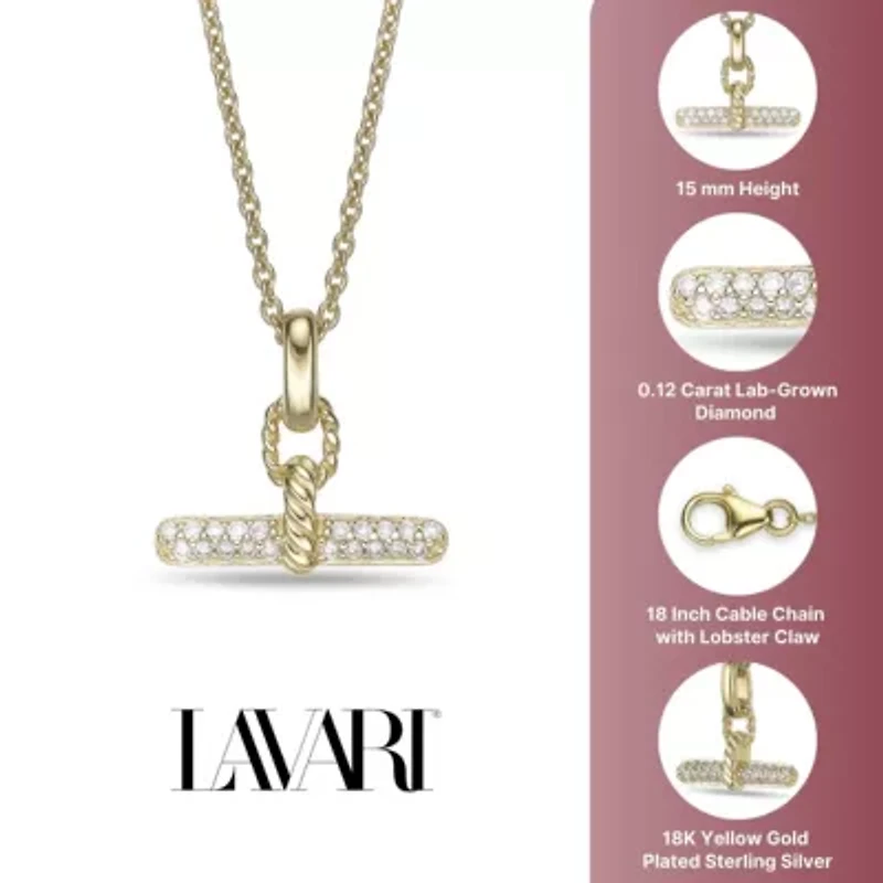 Lab Created 18k Gold Plated Sterling Silver 1/8 cttw. Lab Grown Diamond Toggle Pendan Necklace