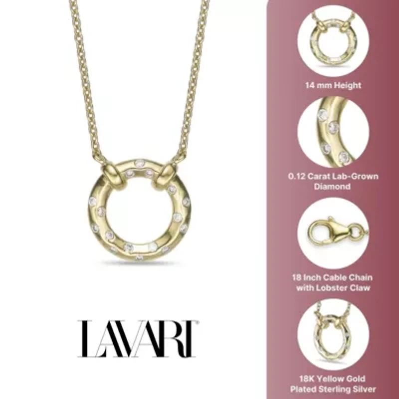Lab Created 18k Gold Plated Sterling Silver 1/8 cttw. Lab Grown Diamond Circle Pendant Necklace
