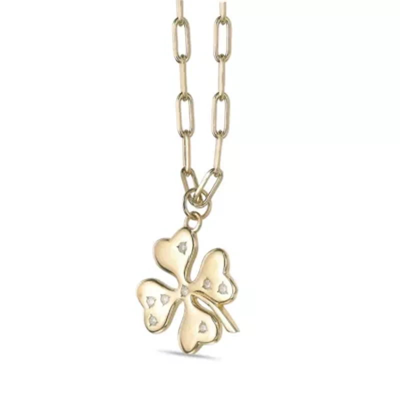 Lab Created 18k Gold Plated Sterling Silver Lab Grown Diamond Accent Four Leaf Clover Pendant Necklace