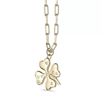 Lab Created 18k Gold Plated Sterling Silver Lab Grown Diamond Accent Four Leaf Clover Pendant Necklace