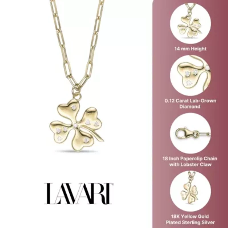 Lab Created 18k Gold Plated Sterling Silver Lab Grown Diamond Accent Four Leaf Clover Pendant Necklace