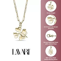 Lab Created 18k Gold Plated Sterling Silver Lab Grown Diamond Accent Four Leaf Clover Pendant Necklace