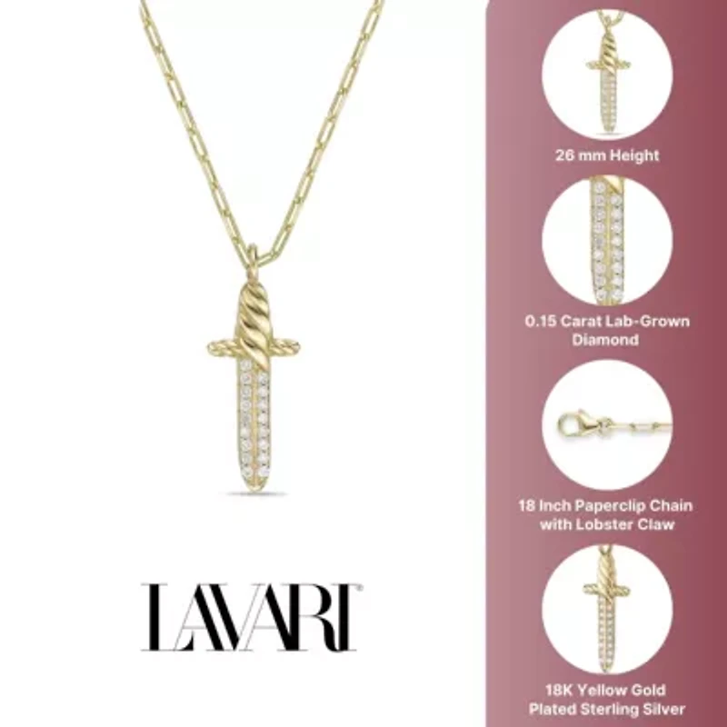 Lab Created 18k Gold Plated Sterling Silver 1/6 ct. t.w. Lab Grown Diamond Sword Pendant Necklace