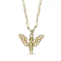 Lab Created 18k Gold Plated Sterling Silver 1/10 cttw. Lab Grown Diamond Angel Pendant Necklace