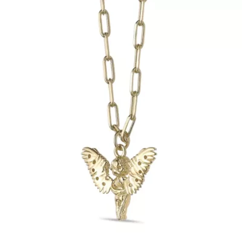 Lab Created 18k Gold Plated Sterling Silver 1/10 cttw. Lab Grown Diamond Angel Pendant Necklace