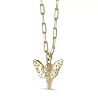 Lab Created 18k Gold Plated Sterling Silver 1/10 cttw. Lab Grown Diamond Angel Pendant Necklace