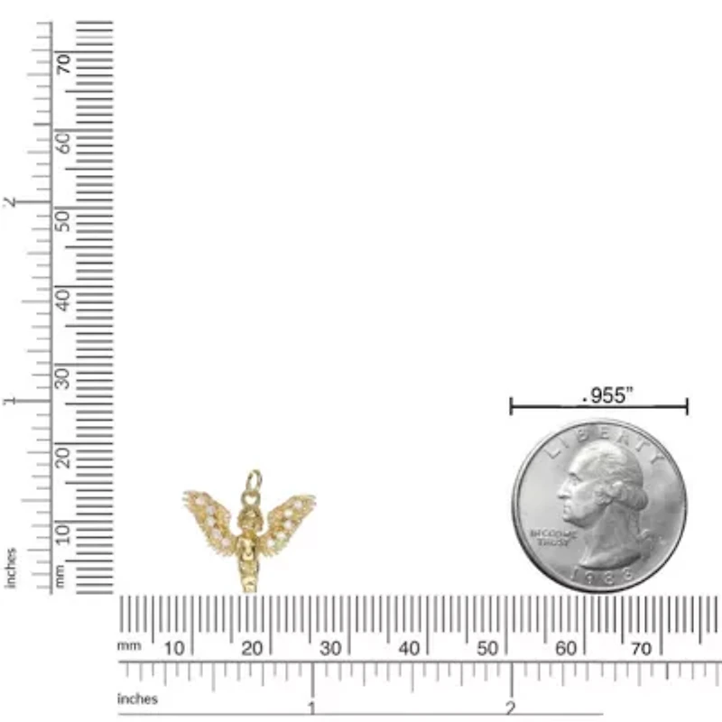 Lab Created 18k Gold Plated Sterling Silver 1/10 cttw. Lab Grown Diamond Angel Pendant Necklace