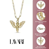 Lab Created 18k Gold Plated Sterling Silver 1/10 cttw. Lab Grown Diamond Angel Pendant Necklace