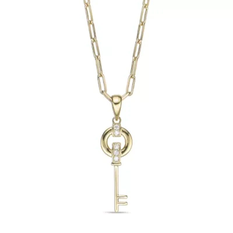 Lab Created 18k Gold Plated Sterling Silver Lab Grown Diamond Accent Key Pendant Necklace