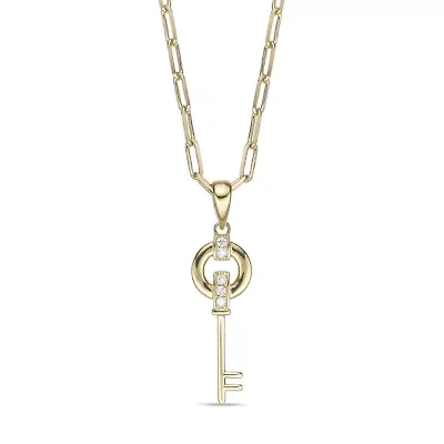 Lab Created 18k Gold Plated Sterling Silver Lab Grown Diamond Accent Key Pendant Necklace