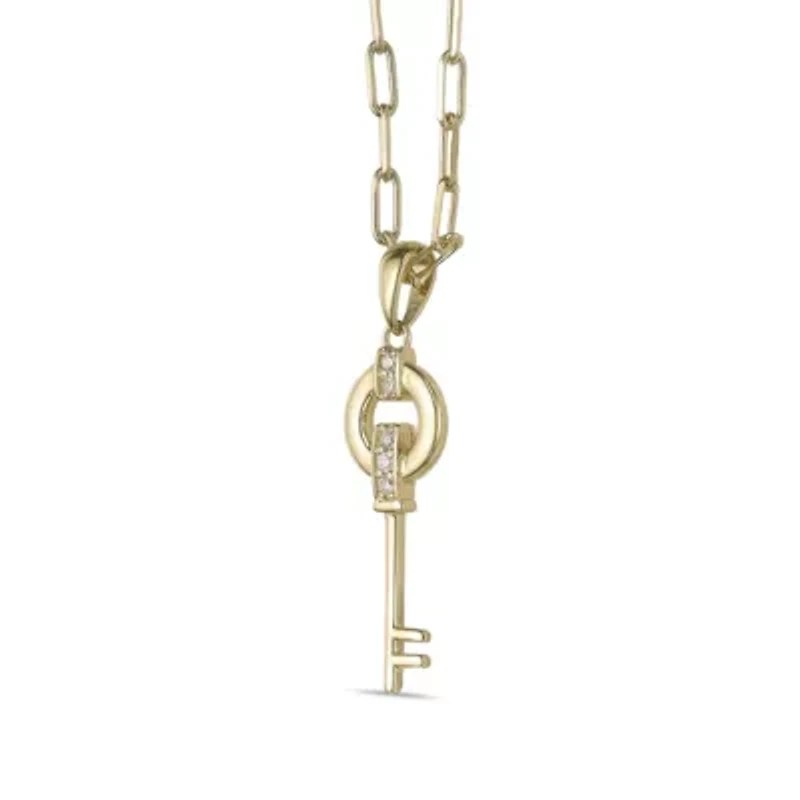 Lab Created 18k Gold Plated Sterling Silver Lab Grown Diamond Accent Key Pendant Necklace