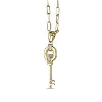 Lab Created 18k Gold Plated Sterling Silver Lab Grown Diamond Accent Key Pendant Necklace