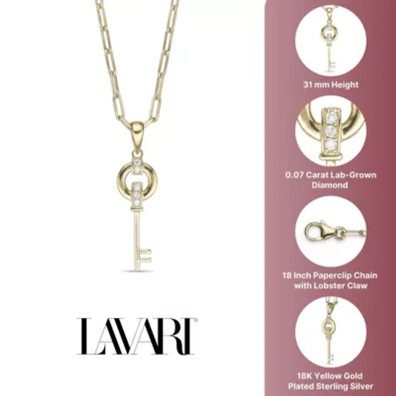 Lab Created 18k Gold Plated Sterling Silver Lab Grown Diamond Accent Key Pendant Necklace