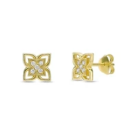 Lab Created 18k Gold Plated Silver 1/10 CTTW Lab Grown Diamond Floral Earrings