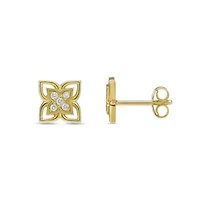 Lab Created 18k Gold Plated Silver 1/10 CTTW Lab Grown Diamond Floral Earrings