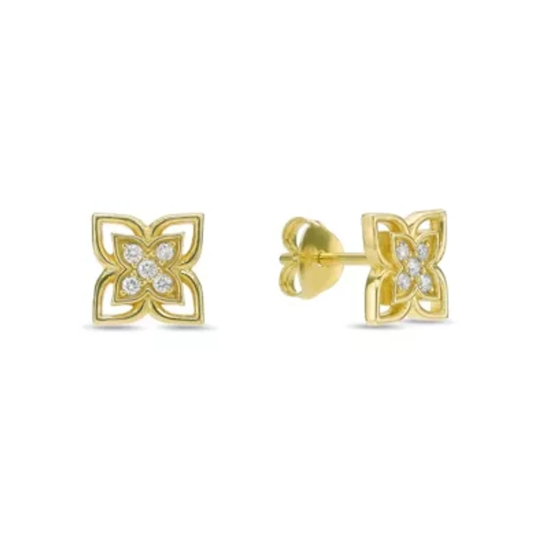 Lab Created 18k Gold Plated Silver 1/10 CTTW Lab Grown Diamond Floral Earrings