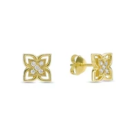 Lab Created 18k Gold Plated Silver 1/10 CTTW Lab Grown Diamond Floral Earrings