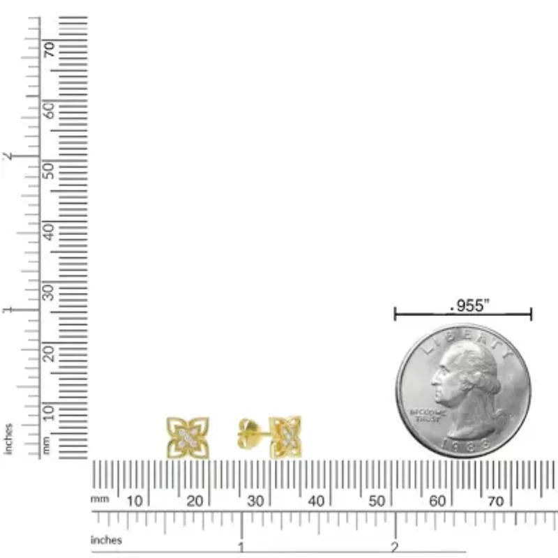 Lab Created 18k Gold Plated Silver 1/10 CTTW Lab Grown Diamond Floral Earrings