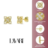 Lab Created 18k Gold Plated Silver 1/10 CTTW Lab Grown Diamond Floral Earrings
