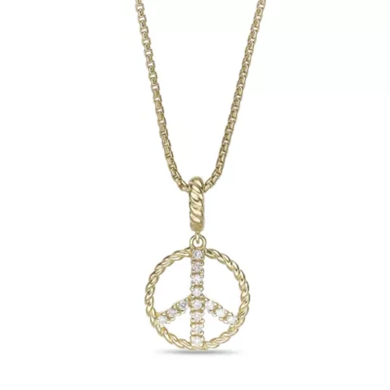 Lab Created 18k Gold Plated Sterling Silver 1/10 cttw. Lab Grown Diamond Peace Symbol Pendant - 18 Inch Box Chain Necklace