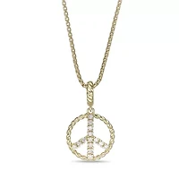 Lab Created 18k Gold Plated Sterling Silver 1/10 cttw. Lab Grown Diamond Peace Symbol Pendant - 18 Inch Box Chain Necklace