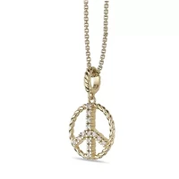 Lab Created 18k Gold Plated Sterling Silver 1/10 cttw. Lab Grown Diamond Peace Symbol Pendant - 18 Inch Box Chain Necklace