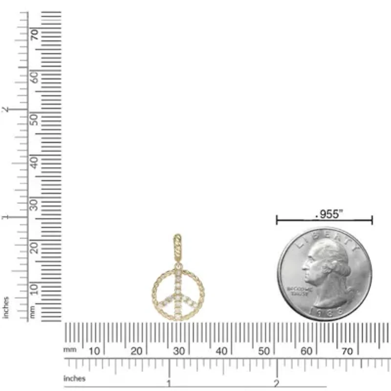 Lab Created 18k Gold Plated Sterling Silver 1/10 cttw. Lab Grown Diamond Peace Symbol Pendant - 18 Inch Box Chain Necklace