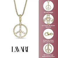 Lab Created 18k Gold Plated Sterling Silver 1/10 cttw. Lab Grown Diamond Peace Symbol Pendant - 18 Inch Box Chain Necklace