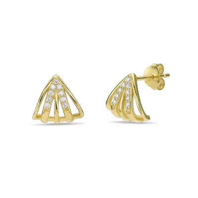 Lab Created 18k Gold Plated Silver 1/8 CTTW Lab Grown Diamond Caged Earrings