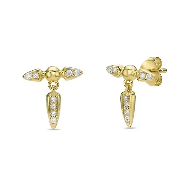 Lab Created 18k Gold Plated Silver 1/10 CTTW Lab Grown Diamond Spike Earrings