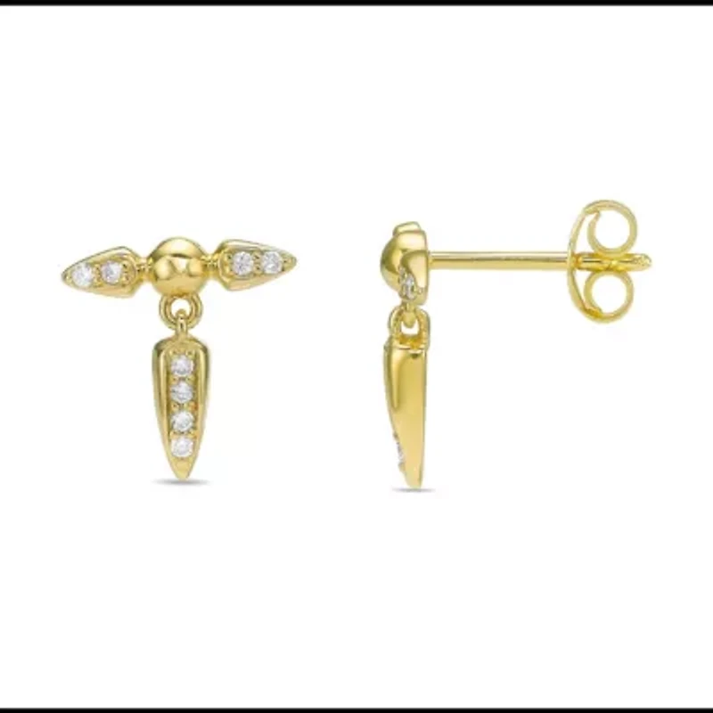Lab Created 18k Gold Plated Silver 1/10 CTTW Lab Grown Diamond Spike Earrings
