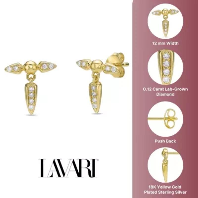 Lab Created 18k Gold Plated Silver 1/10 CTTW Lab Grown Diamond Spike Earrings