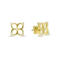 Lab Created 18k Gold Plated Silver 1/8 CTTW Lab Grown Diamond Flower Earrings
