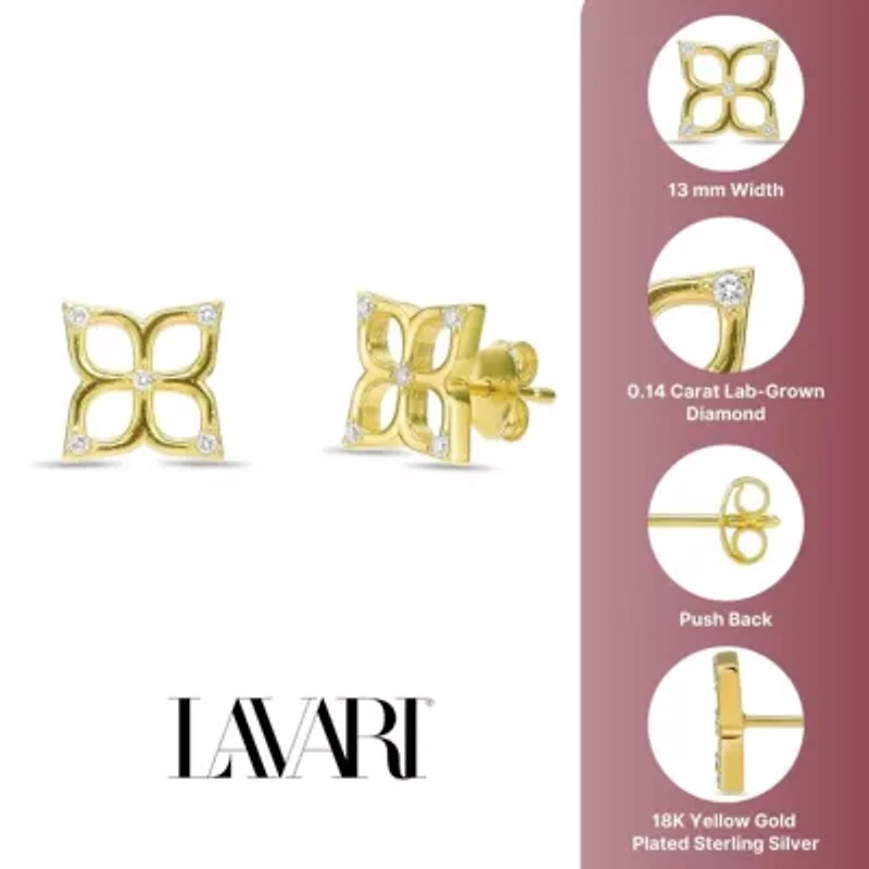 Lab Created 18k Gold Plated Silver 1/8 CTTW Lab Grown Diamond Flower Earrings