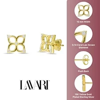 Lab Created 18k Gold Plated Silver 1/8 CTTW Lab Grown Diamond Flower Earrings