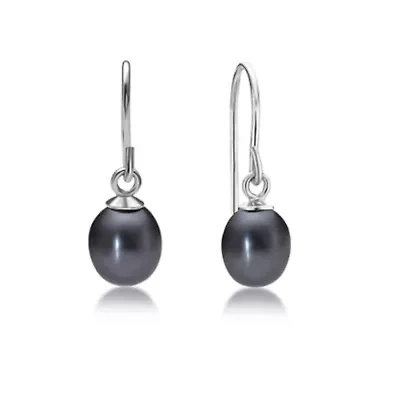 Sterling Silver Black Pearl Fish Hook Earrings