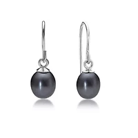 Sterling Silver Black Pearl Fish Hook Earrings