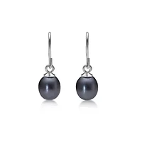 Sterling Silver Black Pearl Fish Hook Earrings
