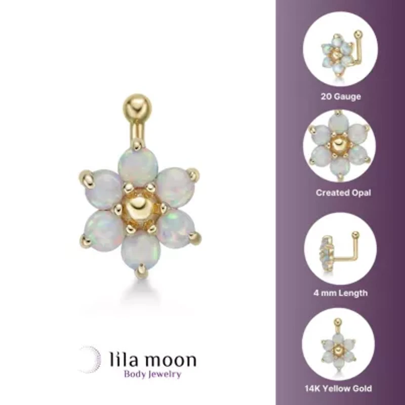 Lila Moon Lab-Created Opal Flower Nose Ring in 14K Gold