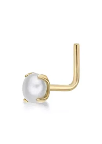 Lila Moon 90 Degree Angle Freshwater Cultured Pearl Nose Stud in 14K Gold