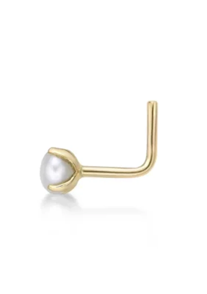 Lila Moon 90 Degree Angle Freshwater Cultured Pearl Nose Stud in 14K Gold