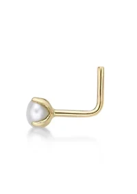 Lila Moon 90 Degree Angle Freshwater Cultured Pearl Nose Stud in 14K Gold
