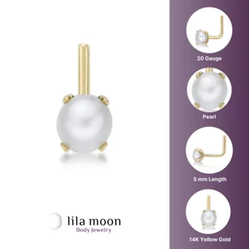 Lila Moon 90 Degree Angle Freshwater Cultured Pearl Nose Stud in 14K Gold