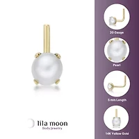 Lila Moon 90 Degree Angle Freshwater Cultured Pearl Nose Stud in 14K Gold