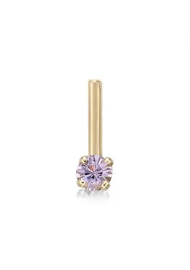 Lila Moon 90 Degree Purple Crystal Nose Stud in 14K Gold