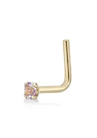 Lila Moon 90 Degree Purple Crystal Nose Stud in 14K Gold